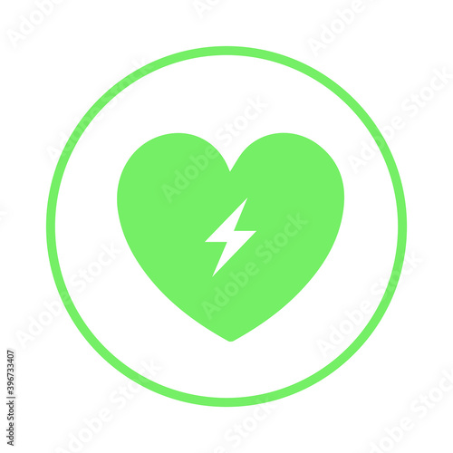 AED,automated external defibrillator / aed sign with heart and electricity symbol flat vector icon