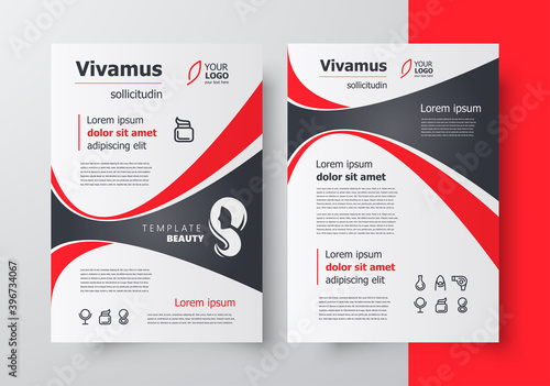 Curves Flyer brochure design, business flyer size A4 template, creative leaflet, trend cover red color