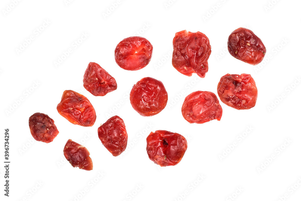 Fototapeta premium top view of dry isolated cranberries, cranberry isolated on white background with clipping path