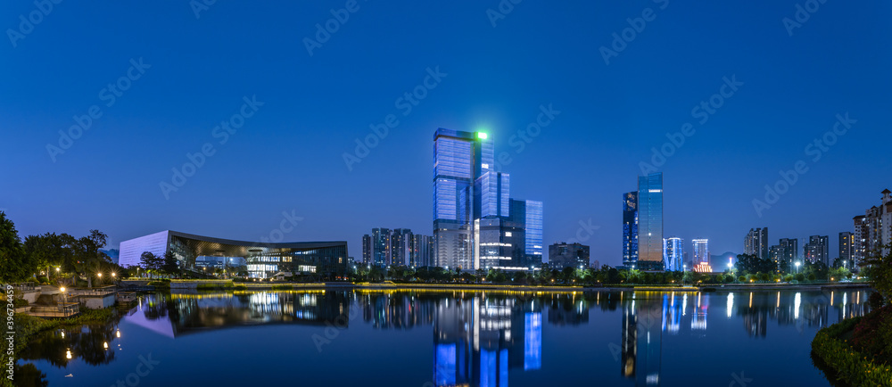 Night view of Phoenix Lake Park, Nansha, Guangzhou, China