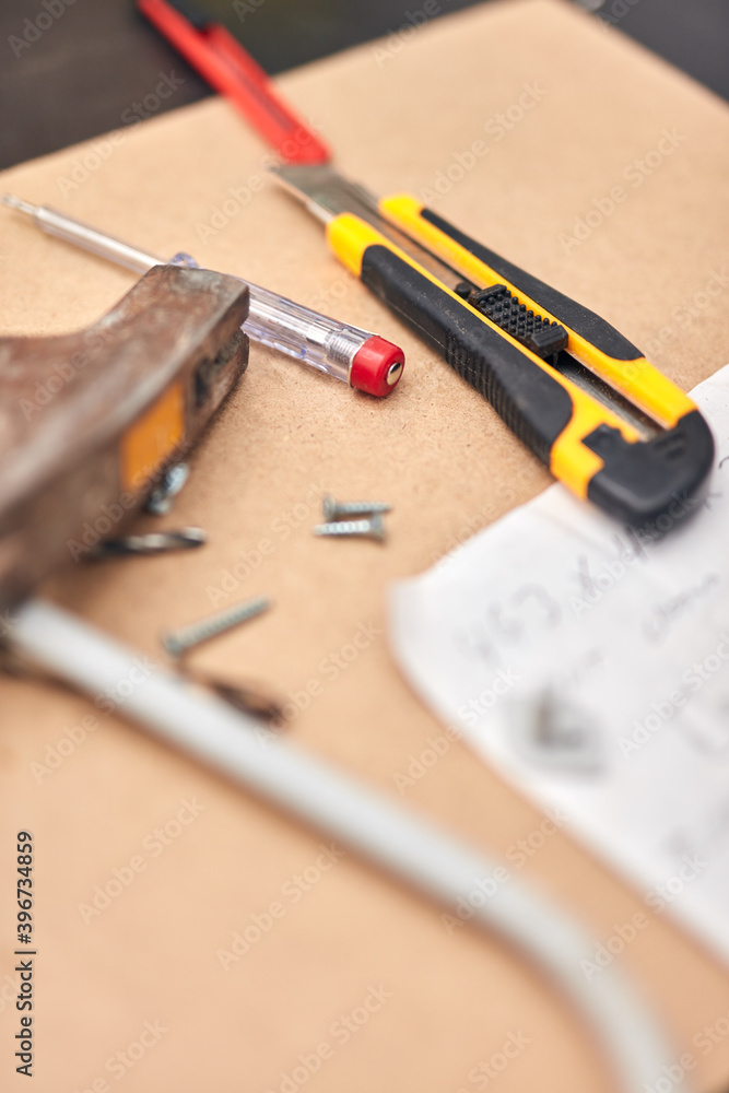 Fototapeta premium Handyman's miscellaneous tools for fixing furniture and various things.