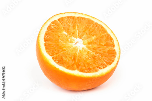 Perfectly retouched sliced orange isolated on the white background