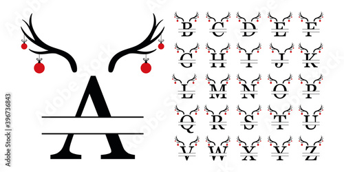 .Christmas Split Monogram Alphabet, Reindeer