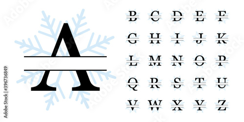 Snowflake Split Monogram Alphabet, Vector Illustration