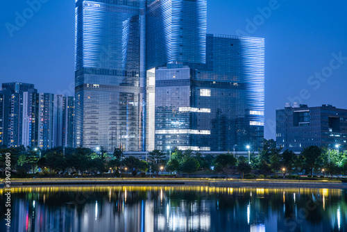 Night view of CBD buildings in Nansha Free Trade Zone  Guangzhou  China