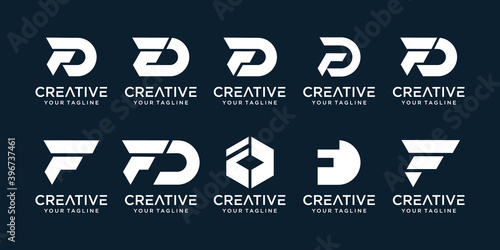 Set of abstract initial letter F, D logo template. icons for business of fashion, sport, automotive, simple.