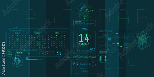 Composition of computer HUD interface with Calendar.