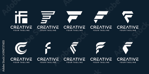 Set of abstract initial letter F logo template. icons for business of finance, fashion, sport, automotive, simple.