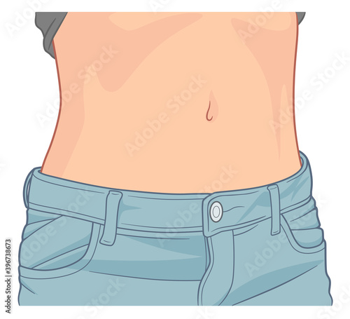 Slim young woman belly vector illustration. 