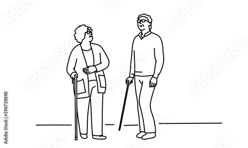 Elderly man and elderly woman for a walk