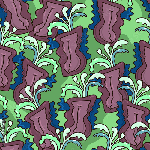  Seamless pattern with hand draw repeating abstract unusual vegetables