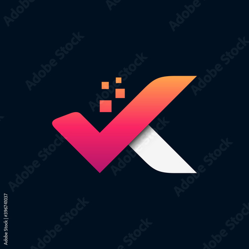 letter k digital check mark logo
