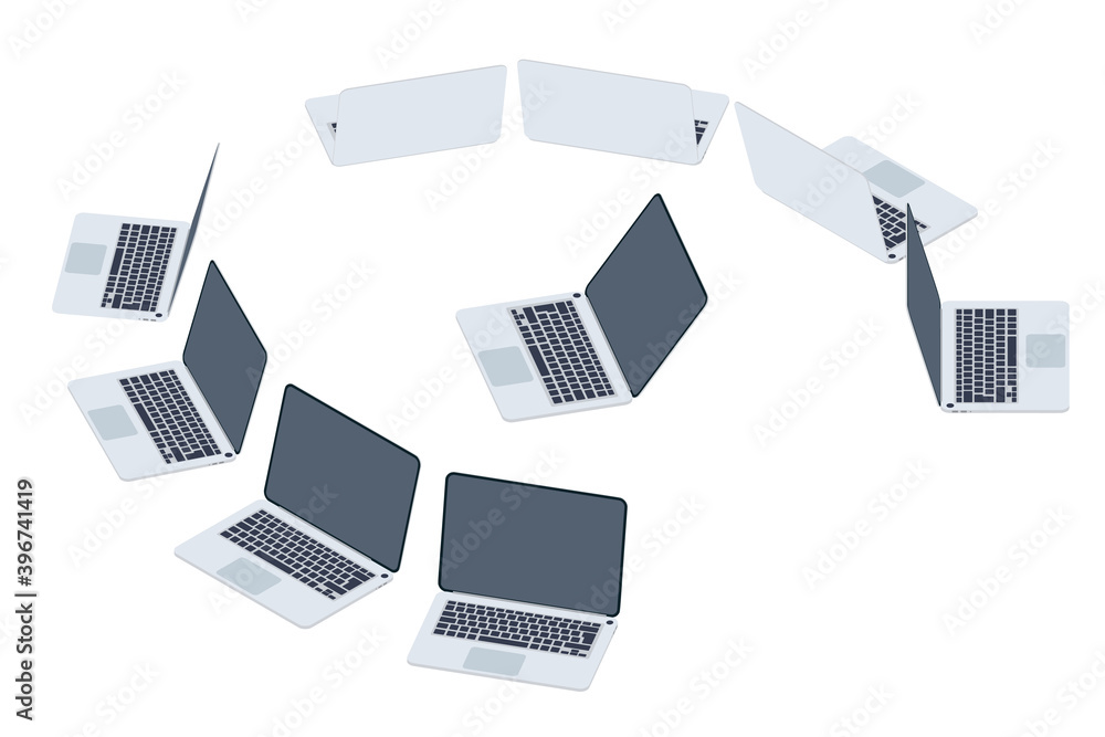 Set of laptops in isometric. Set of laptops in isometric.