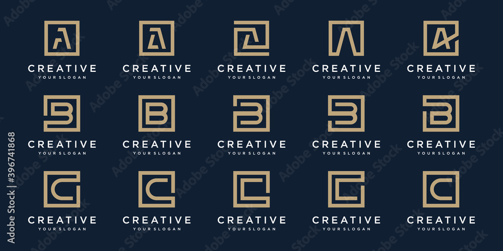 set of Logo design letters A, B and C with Square style. Vector template