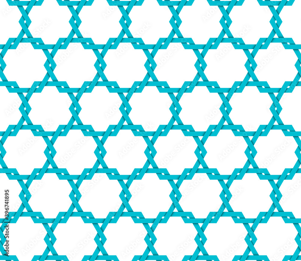 Naklejka premium Seamless vintage pattern. Ethnic textured background from asia & east. Interlocking hexagonal shapes. Interweaving hexagonal form. Interlacement grid. Endless network. Infinite tracery template