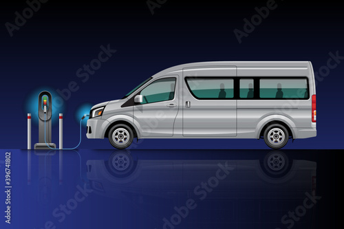 electric van charging at charger station. EV vehicle