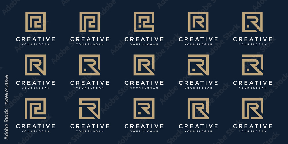 set of Logo design letters R with Square style. Vector template set of Logo design letters R with Square style. Vector template