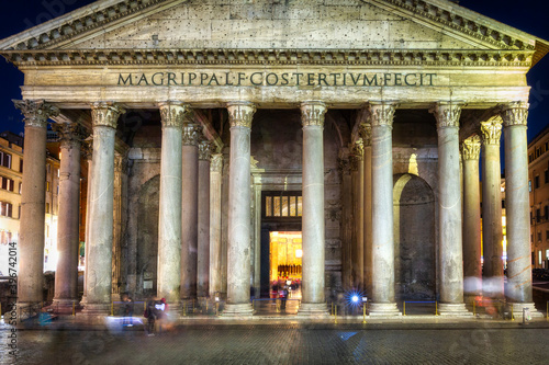 Pantheon temple in Rome city at night, Italy