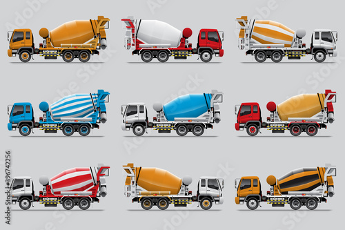 set of concrete mixer truck