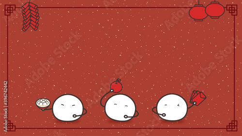 Chinese style illustration for chinese traditional festival,Winter Solstice and  Lantern Festival.Cartoon charators of tangyuan.