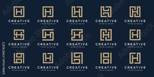 set of Logo design letters H with Square style. Vector template