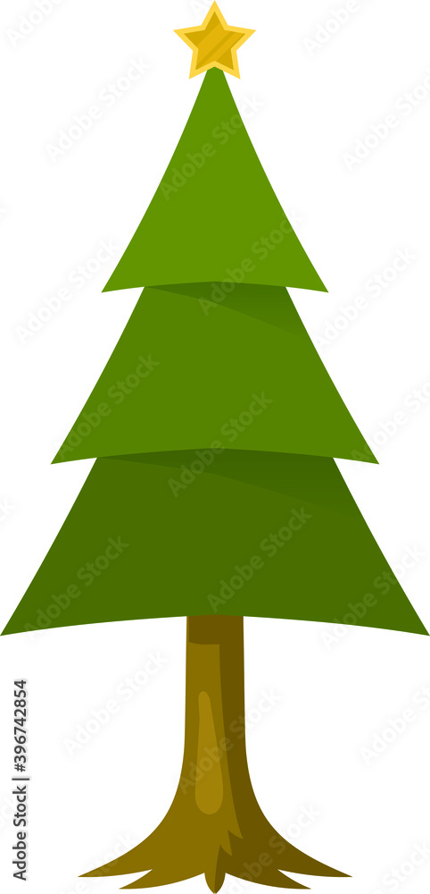 Fototapeta premium Simple cartoon hand drawn vector Christmas tree with ornaments