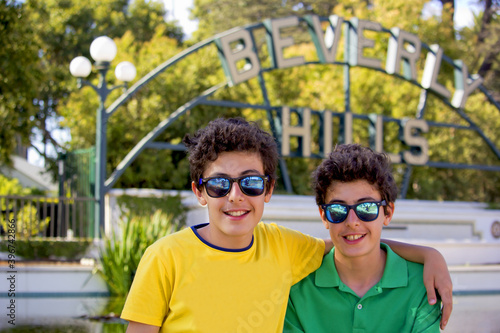 happy twins in Beverly Hills, Los Angeles California
