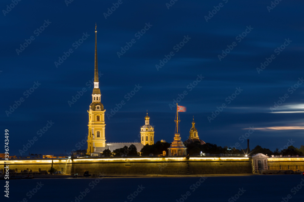 Peter and Paul fortress in night, Saint-Petersburg, Russia