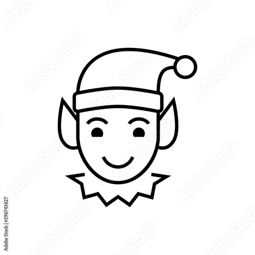 Tiempo de navidad. Logotipo cara de elfo asistente de Papá Noel con lineas en color negro