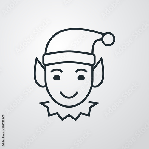 Tiempo de navidad. Logotipo cara de elfo asistente de Papá Noel con lineas en fondo gris