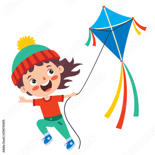 Kid Playing With A Colorful Kite