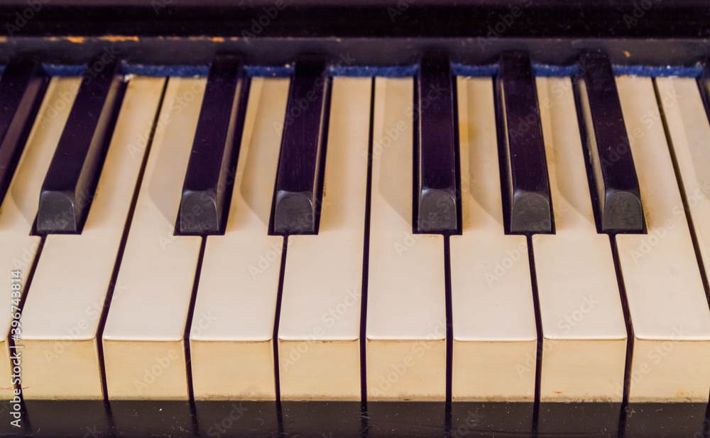 Closeup of old piano keyboard Closeup of old piano keyboard