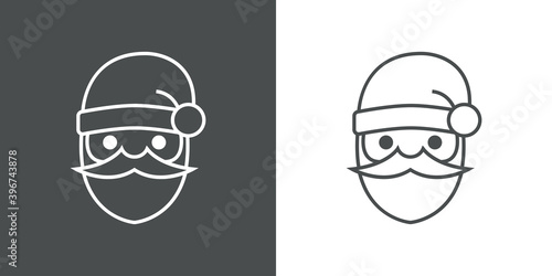 Tiempo de navidad. Logotipo cara de Papá Noel con lineas en fondo gris y fondo blanco