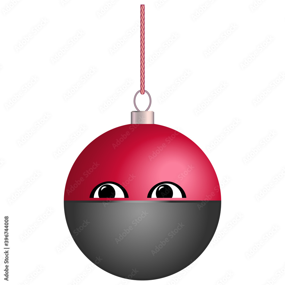Christmas ball with cute eyes and face mask. Vector illustration isolated on white background. Christmas ball with cute eyes and face mask. Vector illustration isolated on white background.