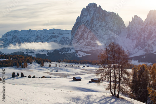 Amazing winter landscape with snow at Alpe di Siusi, Dolomites,Italy
