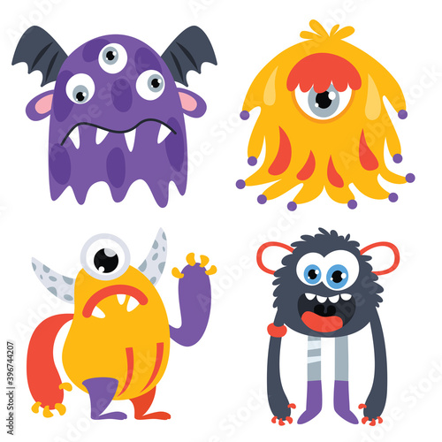 Set Of Cute Colorful Monsters