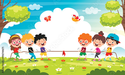 Funny Kids Playing Pulling Rope