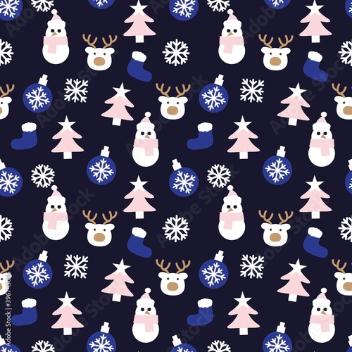Blue Christmas Snowman seamless pattern background