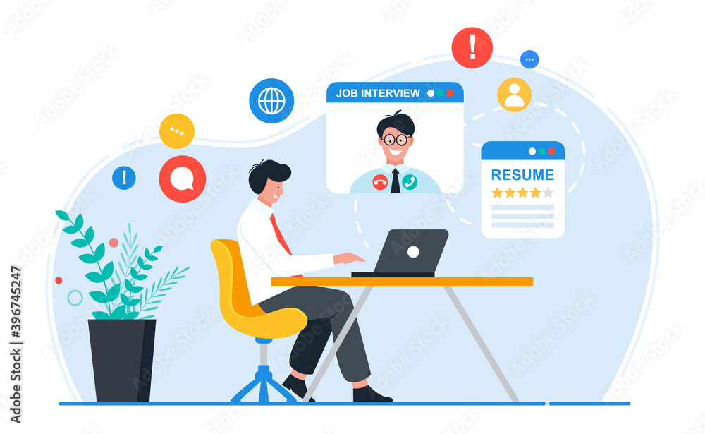 Online job interview concept. Man is talking to his future employee. Online job interview concept. Man is talking to his future employee.