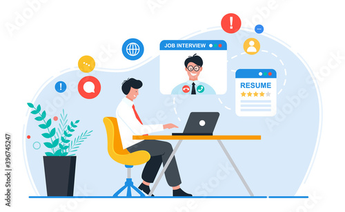 Online job interview concept. Man is talking to his future employee.