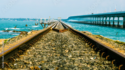 Rail track connecting mainland to pambam island 