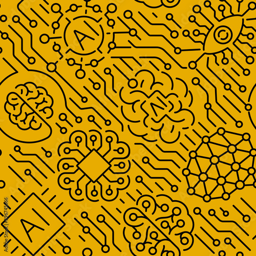 Artificial intelligence seamless background, simple line art. this design can be used as a background for banners, flyers, and different kinds of advertisement