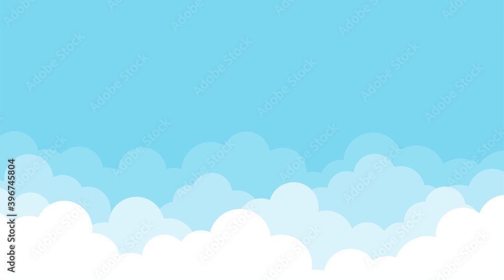 Clouds stacked layers on top blue sky cartoon flat style concept landscape background vector illustration.