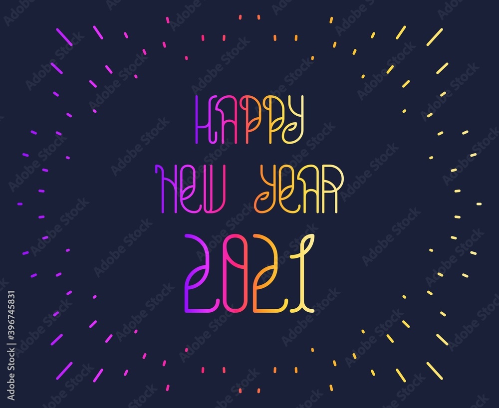 Happy new year festive banner. Simple template with handwritten lettering. Vector design