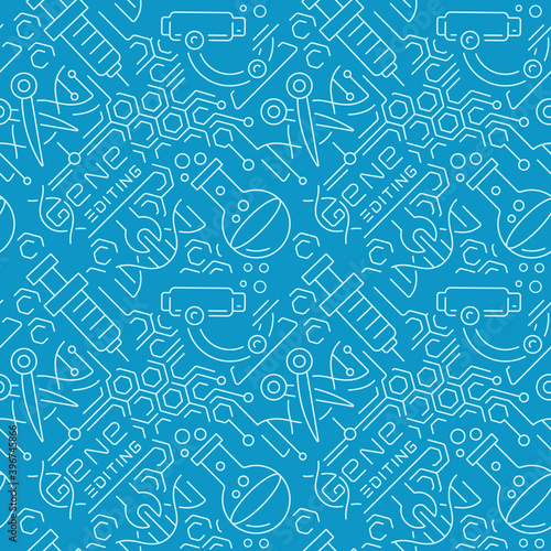 Seamless background for gene engineering theme, line art. This design can be used as a background for banners, flyers, and different kinds of advertisement