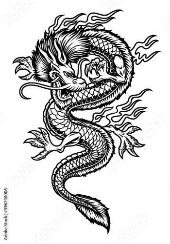 Fototapeta Naklejka Na Ścianę i Meble -  A vector Asian dragon illustration isolated on white background.