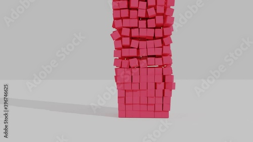 Abstract 3d motion of falling 1000 of falling pink cubes with the scatter physics simulation. Slow motion video which is satisfying to watch.  