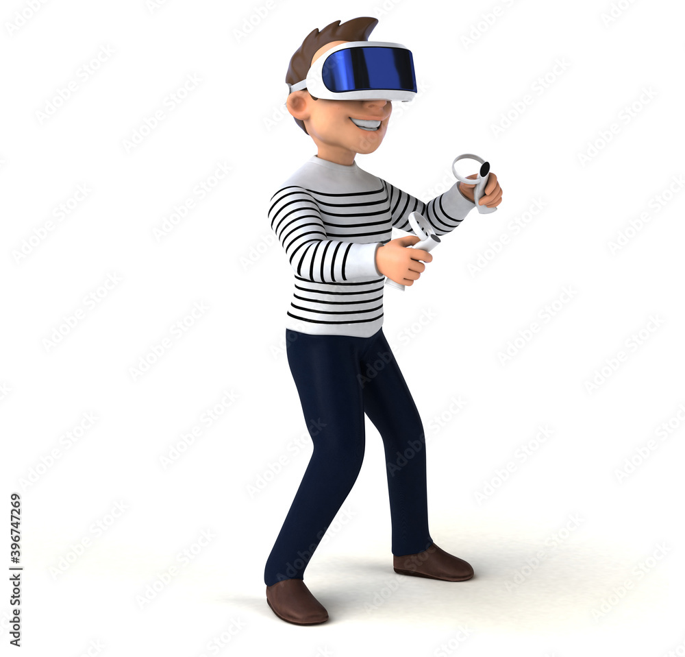 Fun 3D illustration of a cartoon man with a VR helmet Fun 3D illustration of a cartoon man with a VR helmet