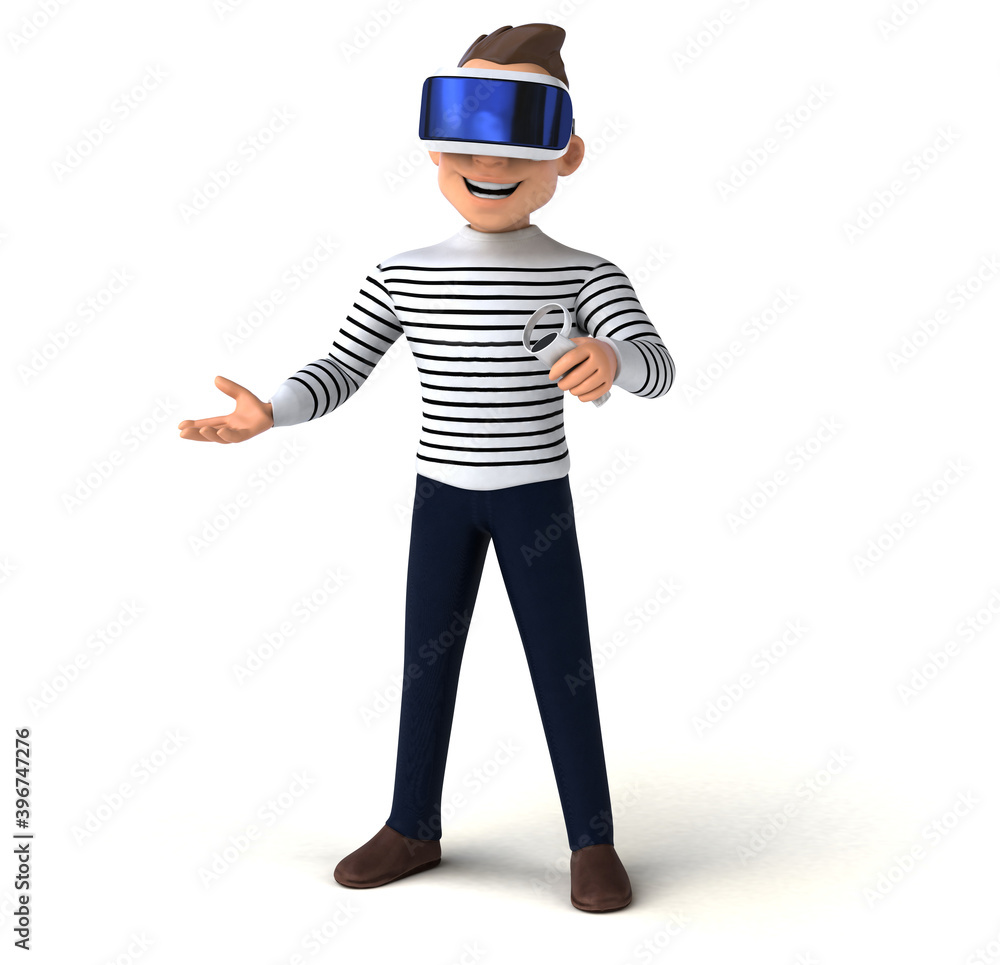 Fun 3D illustration of a cartoon man with a VR helmet Fun 3D illustration of a cartoon man with a VR helmet