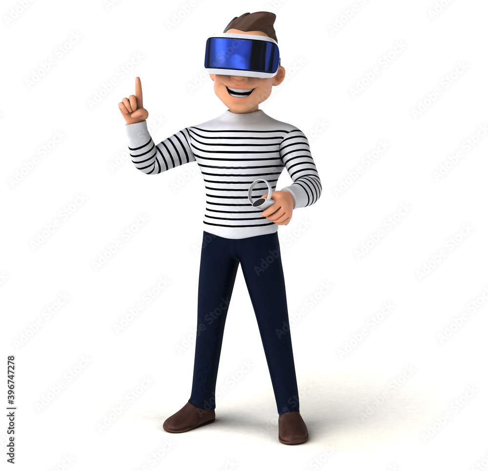 Fun 3D illustration of a cartoon man with a VR helmet Fun 3D illustration of a cartoon man with a VR helmet